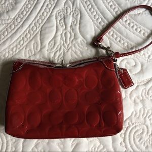 Coach Wristlet Ruby Red Patent Leather Turn-lock